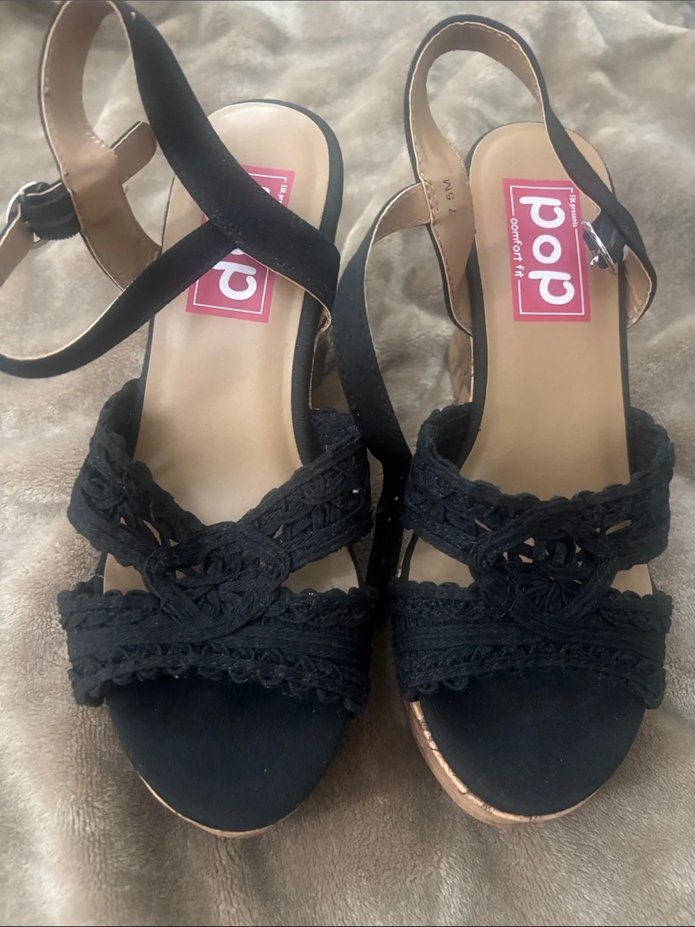 pop Black Braided Slingback Wedge Sandals